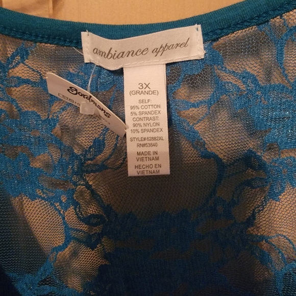 NWT Ambiance plus sz 3X turquoise blue lace scoop neck shirt Y2K Romantic - Picture 2 of 4